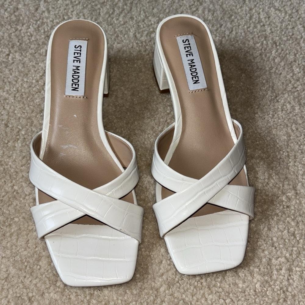 Steve Madden White Crisscross Block Heel Sandals - Picture 2 of 7